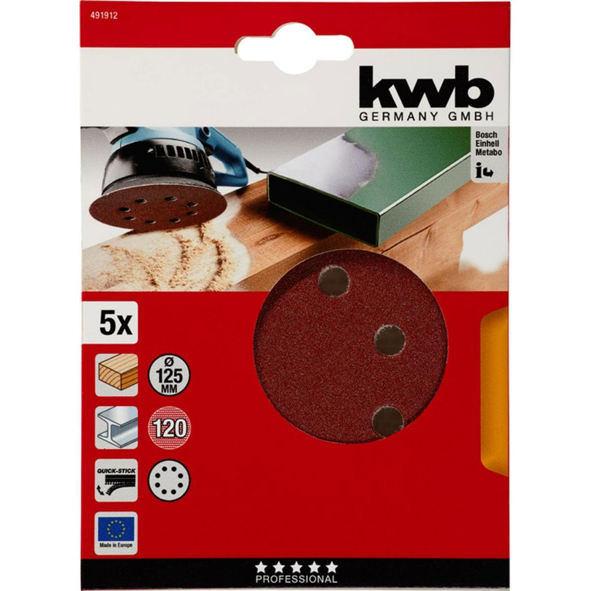 kwb  Schleifscheiben Quick-Stick Holz und Metall Durchmesser 125 mm K120 5 Stück Bild 2