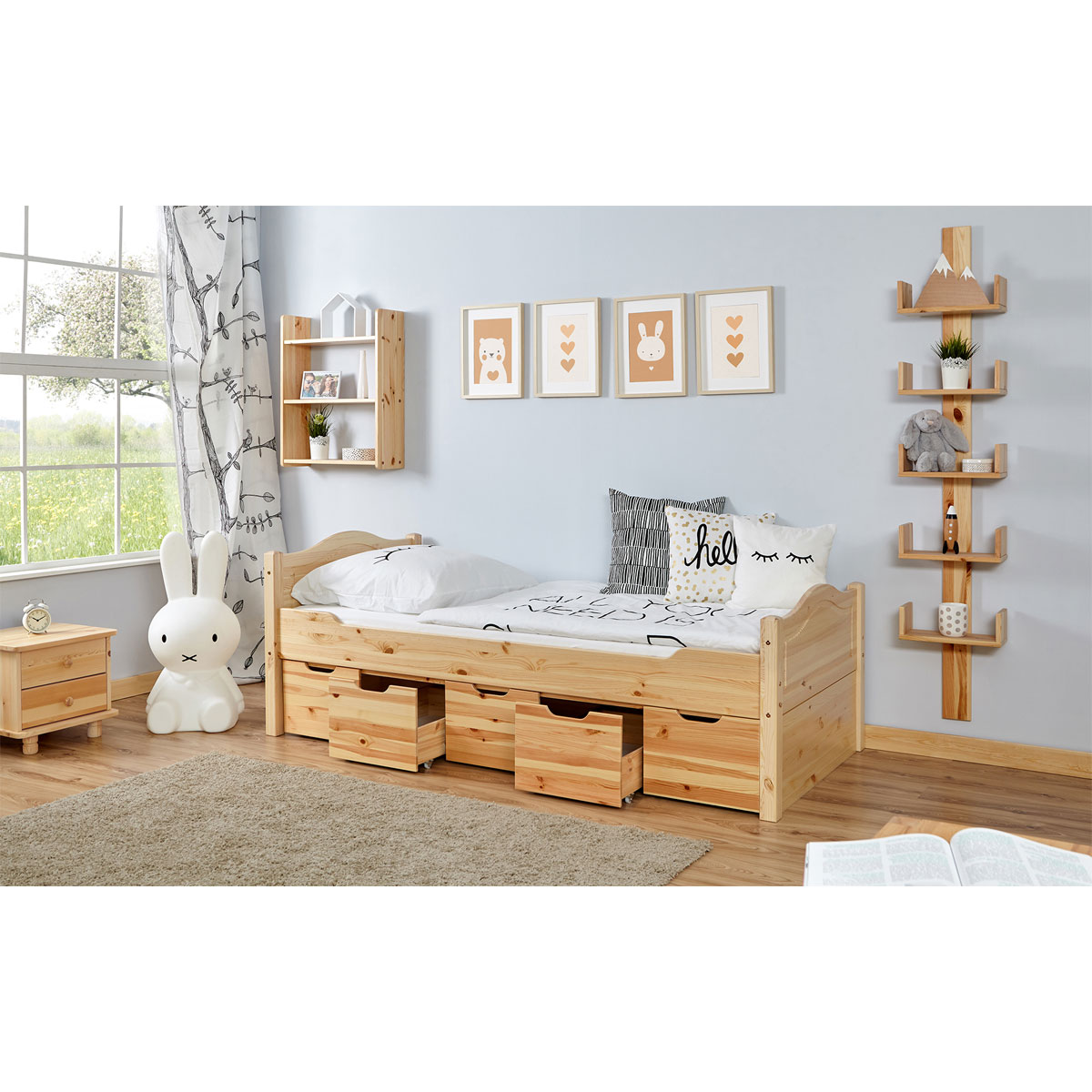 Ticaa Einzelbett Leni Kiefer mit 5er Schubkästen 100 x 200 cm Bild 2