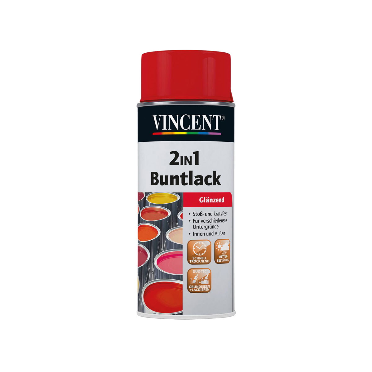 Vincent 2in1 Buntlack Spray feuerrot glänzend 400 ml