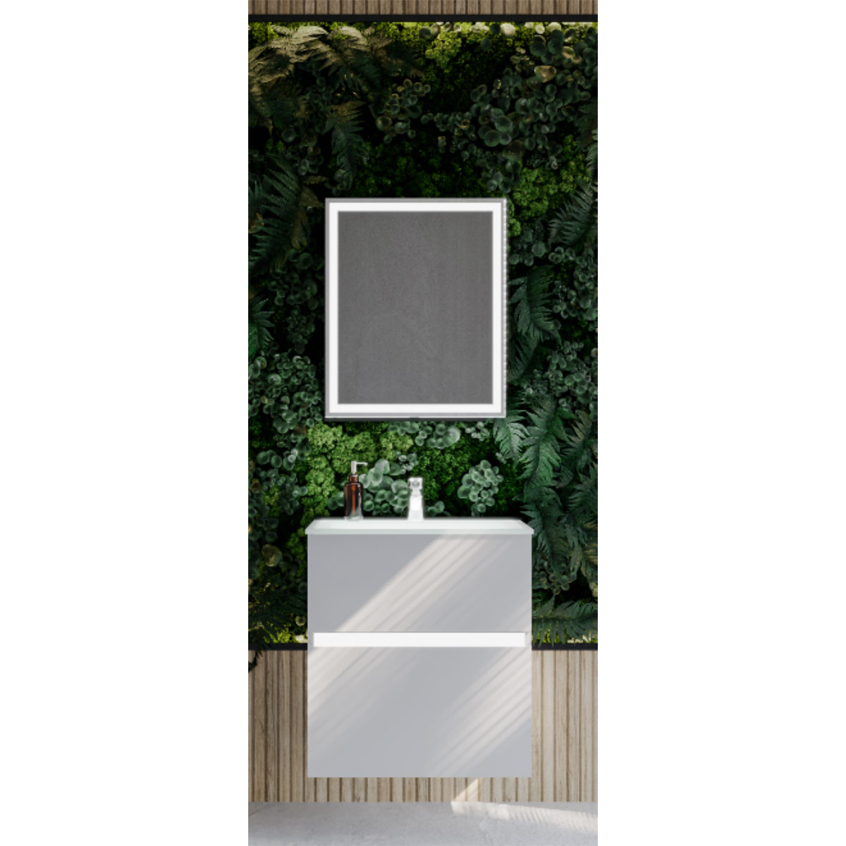 BADMOBIL Waschtischunterschrank FOTON 60 x 65 x 42 cm 2 Schubladen mit Softclose dimmbare LED-Beleuchtung mit Bewegungsmelder hellgrau Bild 6