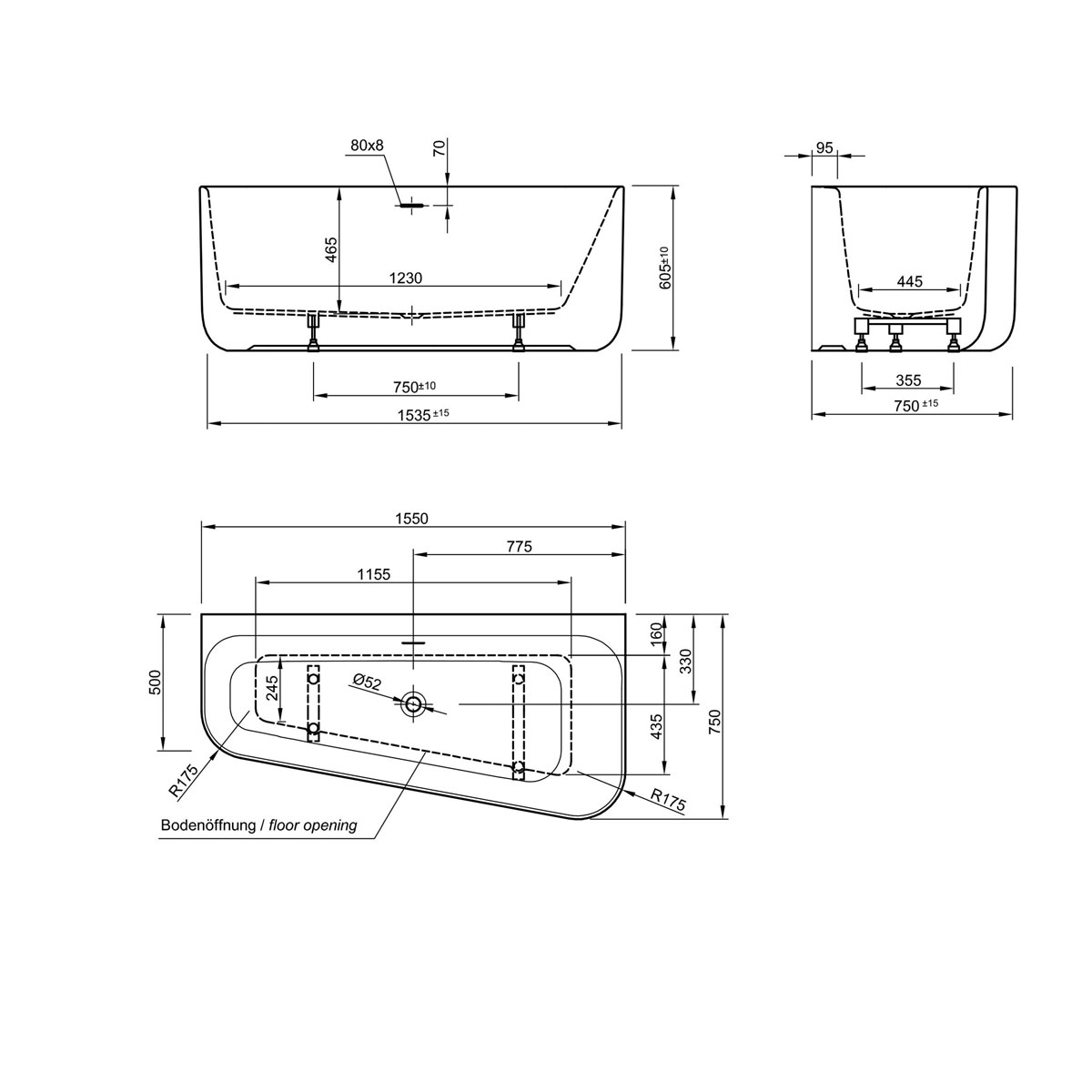 Ottofond Badewanne Pino 155 x 75 cm Ausführung links Bild 2