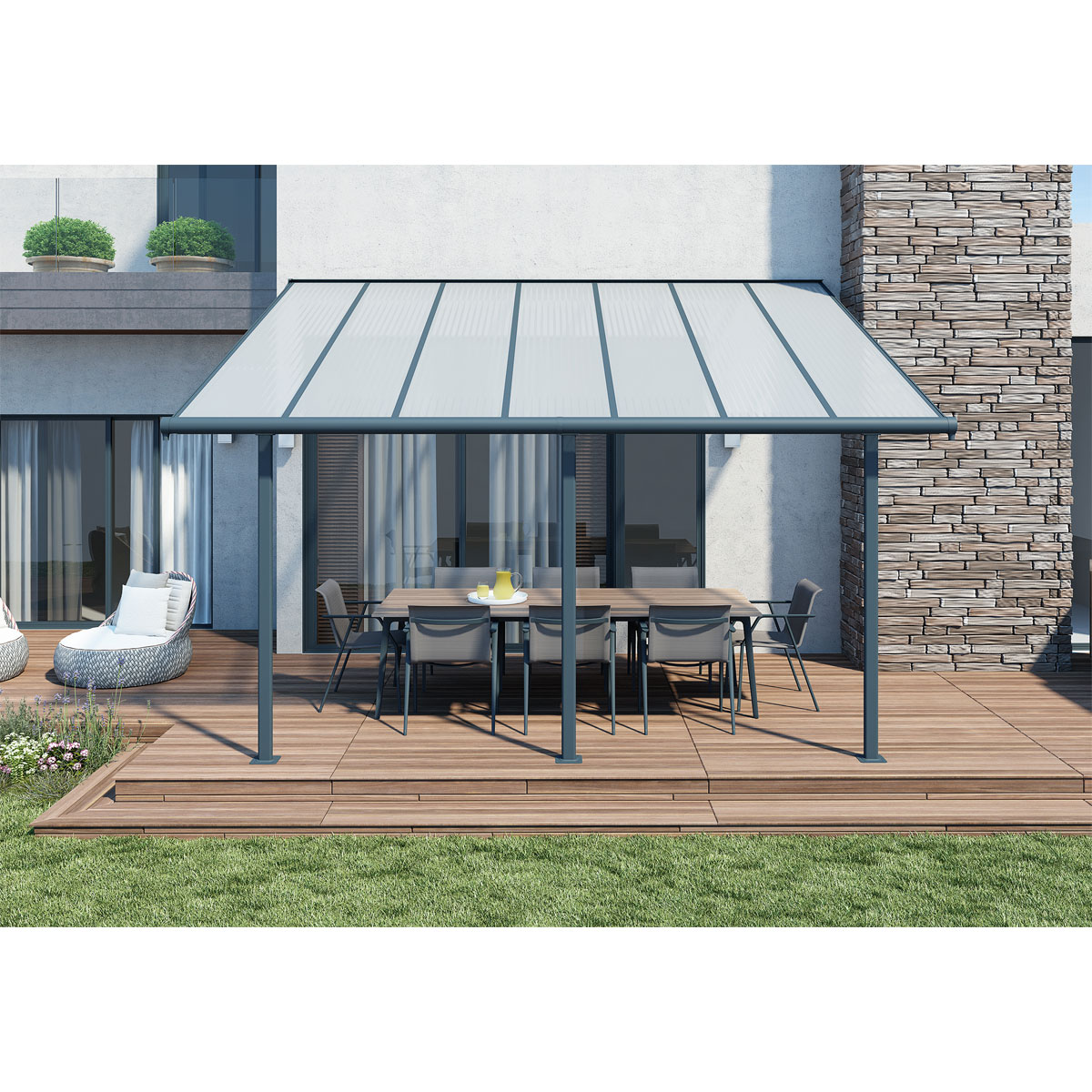 Palram Canopia Sierra Alu Terrassenüberdachung Polycarbonat 3x4,25 m grau