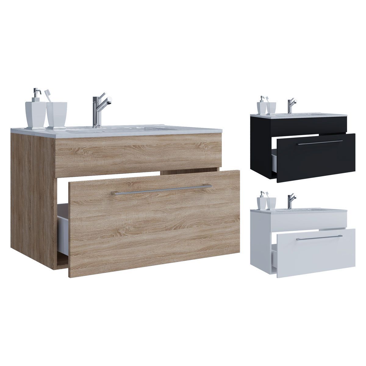 Waschplatz 80 cm 2-teilig 1 Schubfach schwarz Bild 3