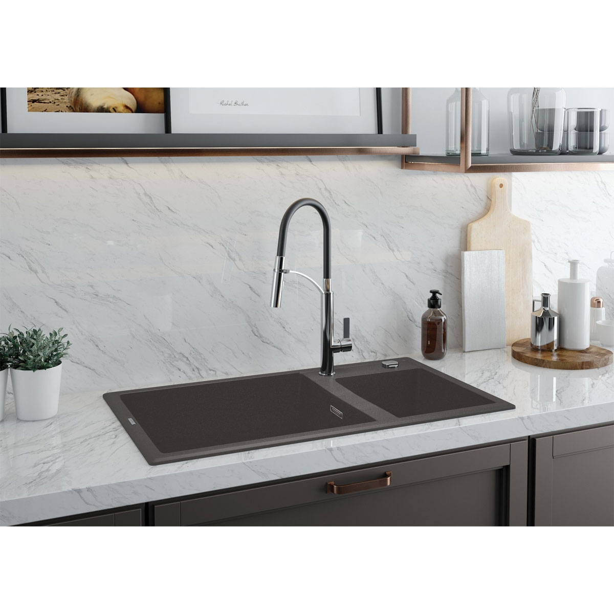 deante  1,5 Becken Granitspüle ERIDAN ohne Abtropffläch anthrazit metallic Bild 2