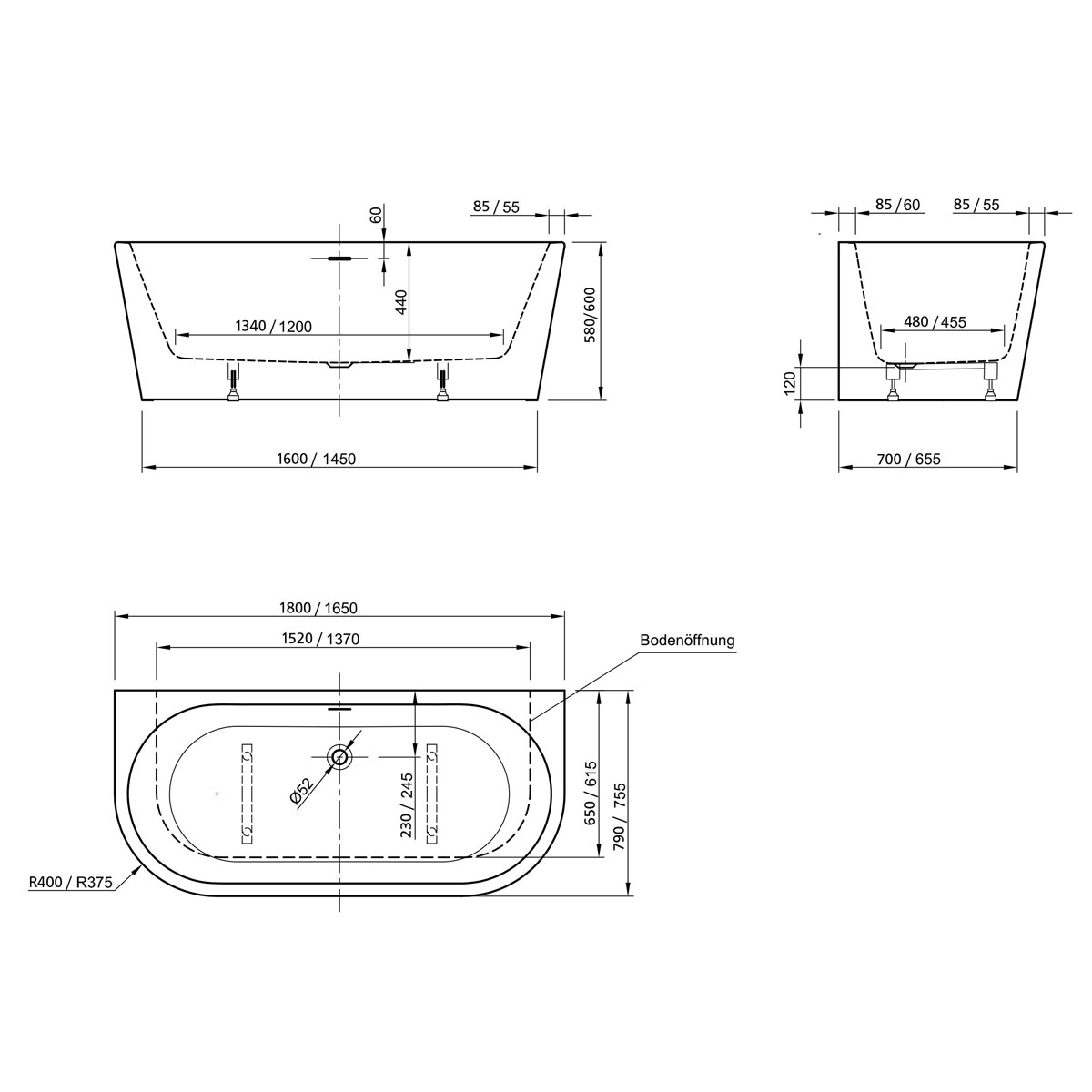 Ottofond Badewanne Modena 180 x 79 cm weiß Bild 3
