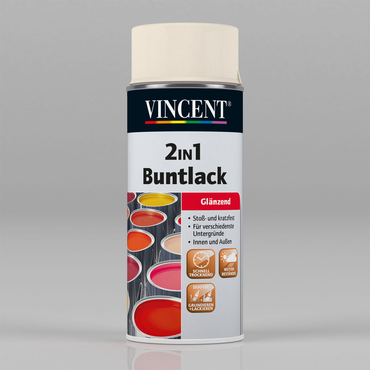 Vincent 2in1 Buntlack Spray Cremeweiß glänzend 0,15 L