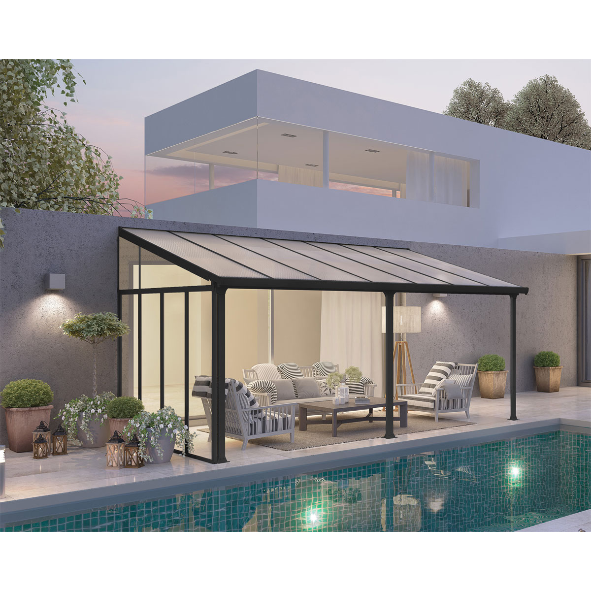 Palram Canopia Terassenüberdachung  3er Serie Pergola-Seitenwand dunkelgrau