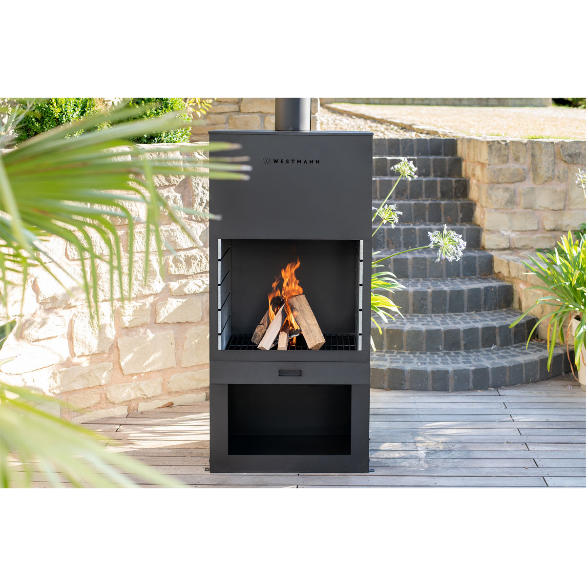 Westmann Terrassenofen Gartenkamin inkl. Grillrost 41x70x229cm Schwarz Bild 3