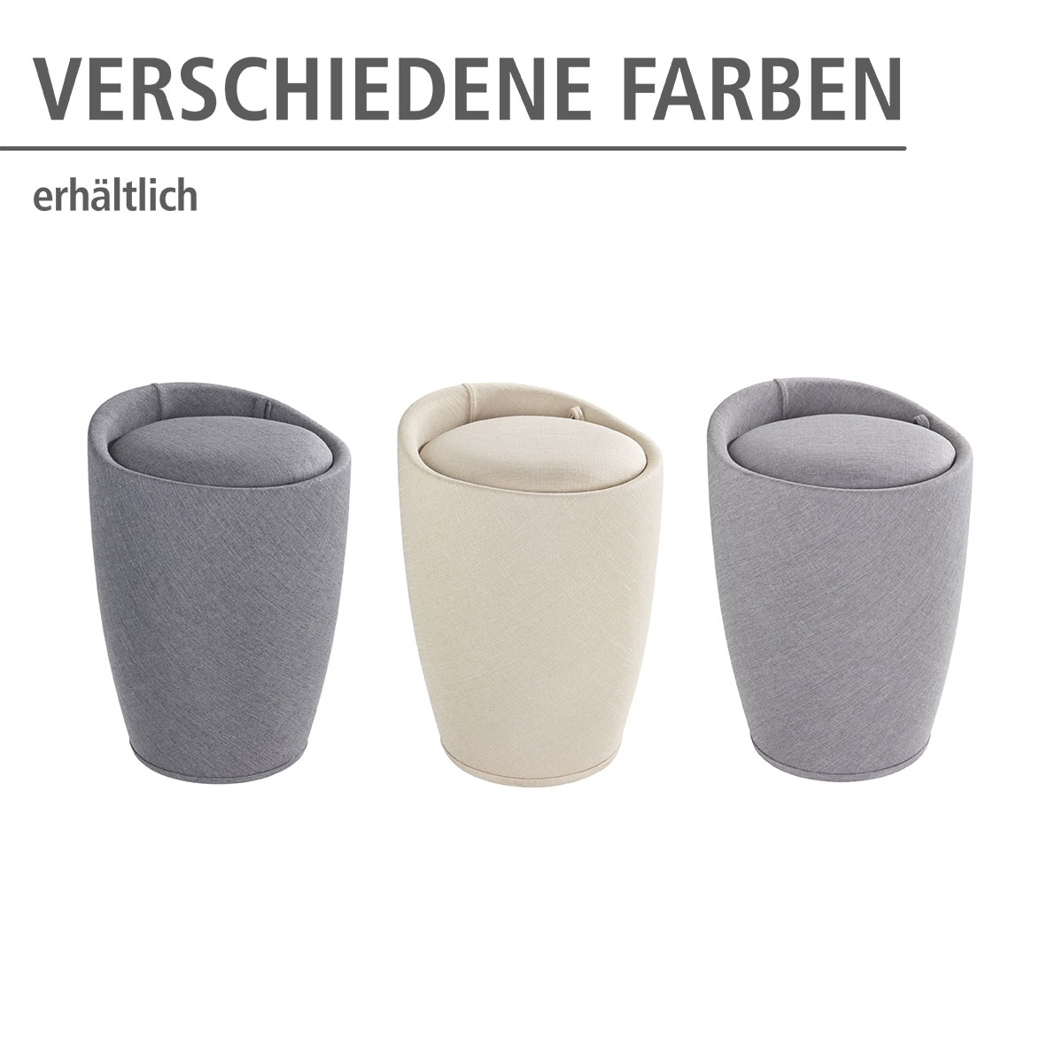 Wenko  Hocker Candy Beige Leinenoptik mit Wäschesack Badhocker mit abnehmbarem Wäschesammler Bild 4