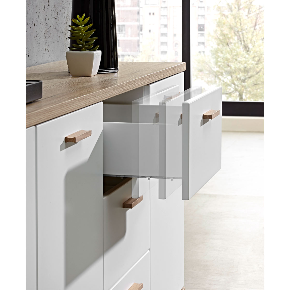 Sideboard Helsinki skandinavisches Design 196 x 85 x 40 cm weiß/Sanremo-Eiche-Nachbildung Bild 4