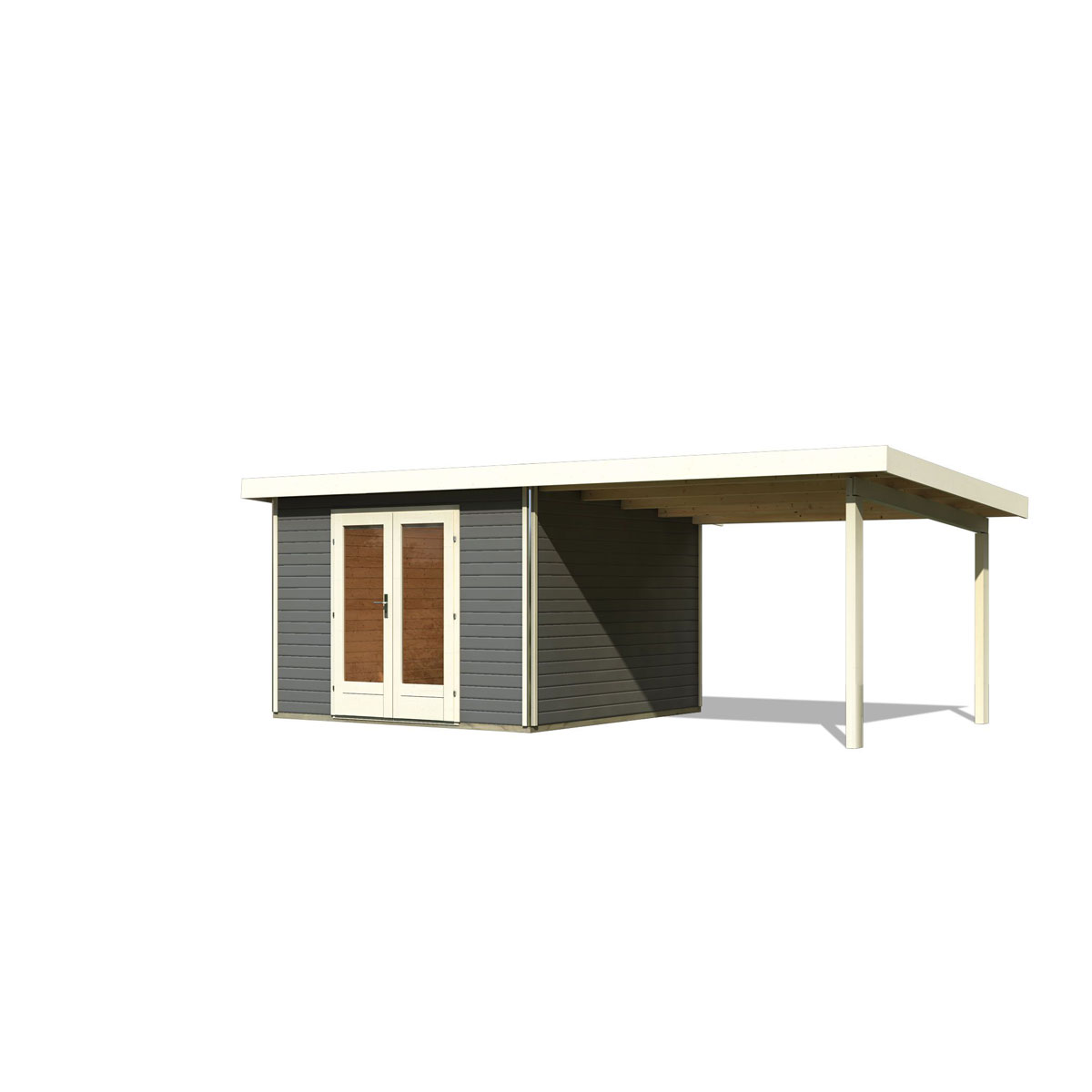 Karibu  Blockbohlenhaus Radeburg 1 terragrau mit Anbaudach Bild 3