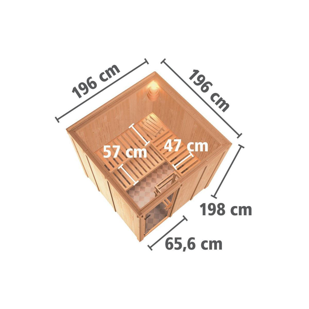 Karibu Sauna Rodin Fronteinstieg 9 kW Ofen integr Strg kein Kranz Klarglas-Tür Bild 11