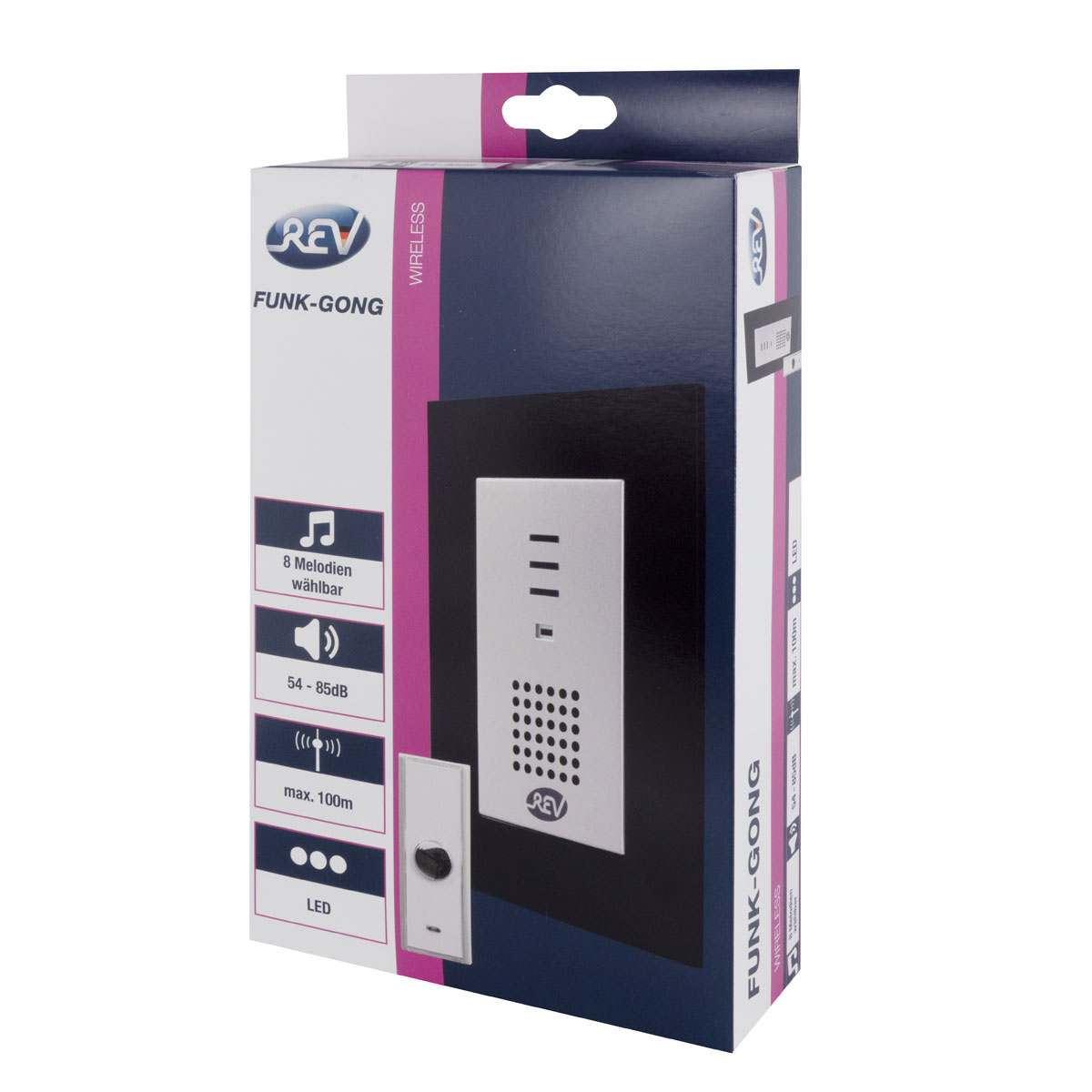 REV Ritter  Funk-Gong mit Taster Design mit 3 blauen LED 8 Melodien 100m sw-si Bild 2
