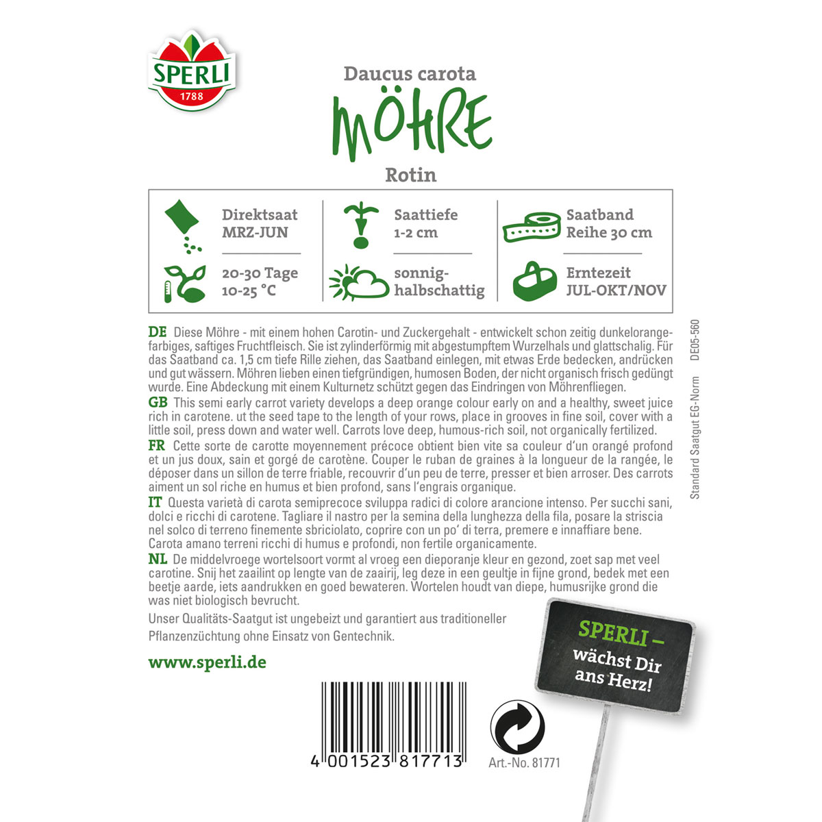 Sperli Möhren ngs Rotin 5 m Saatband Bild 2